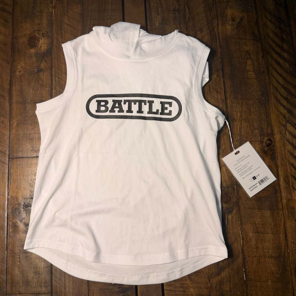NWT Battle Sports Sleeveless Light Action Hoodie, White/Black YM - Picture 1 of 5